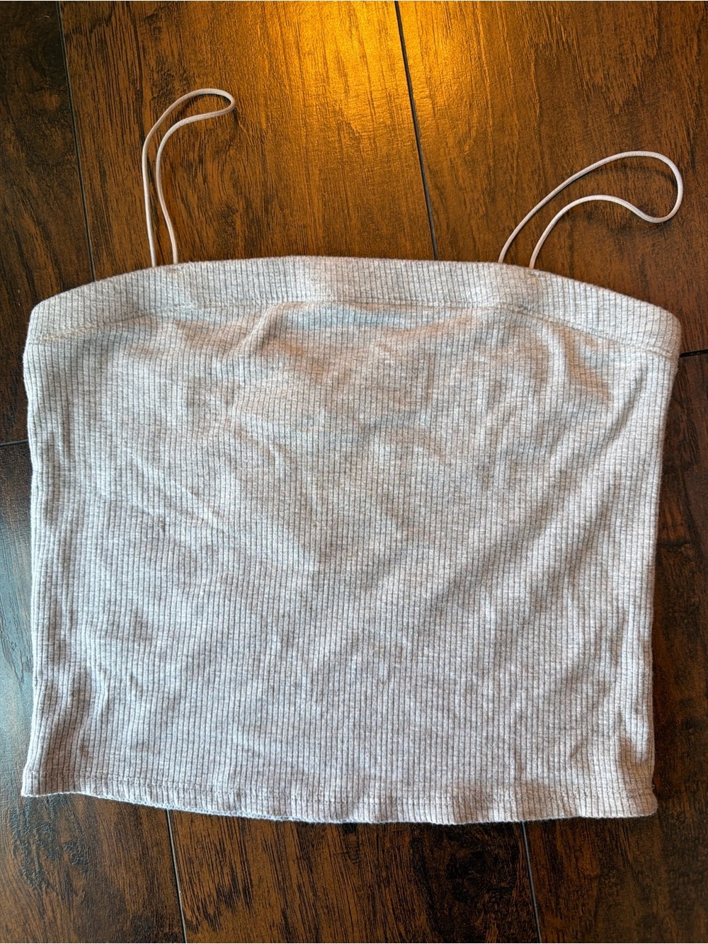 Active Basic Light Gray Ribbed Tube Camisole with Thin Straps